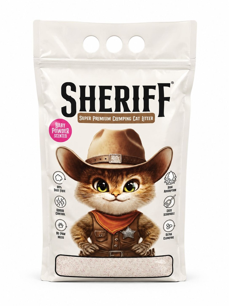 [2920] SHERIFF White Cat Litter 10 L - Baby Powder