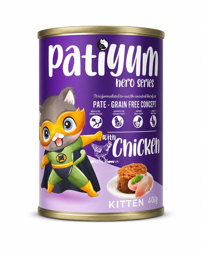 [2766] Wet Food Patiyum cat  Patiyum Hero Series Cat Can Food Pate Chicken for Kitten Cats 400 g - 24 PCS /  Packet