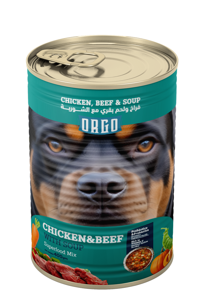 [2802] Wet Food orgo dog  Orgo Can Food For Dog Chicken & Beef & Soup 400 GM - 6 PCS / Packet (Dubai)