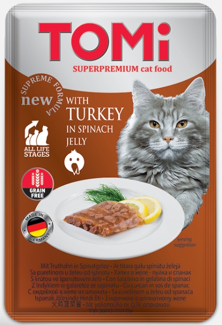 [8000080] Tomi - Cat Food - For Adult - Pouch 100 gm - Turkey In Spinach Jelly
