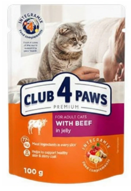 [8000176] Club 4 Paws - Premium - For Adult Cats - Pouch 100 gm - With Beef