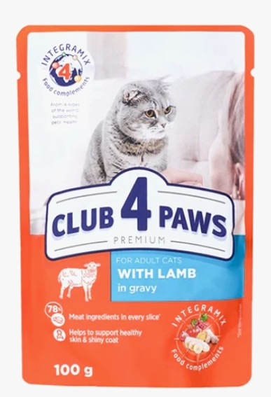 [8000177] Club 4 Paws - Premium - For Adult Cats - Pouch 100 gm - With Lamb