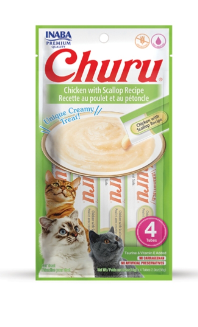 [8000203] Churu - Adult Cats - Creamy Treat - 4 Tubes - 56 g - Chicken & Scallop