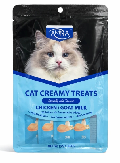 [8000328] Amna - Cat Creamy Treat - 15 gm - 5 Pcs - Chicken & Goat Milk