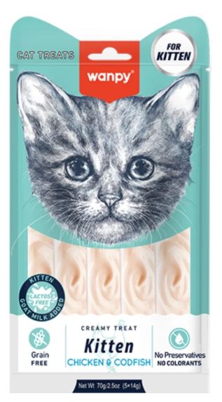 Wanpy - Cat Treat - Kitten - Pouch 70 gm - With Chicken & Codfish
